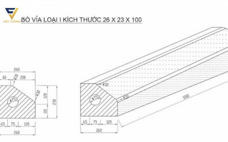 Thông số kỹ thuật chi tiết của bó vỉa 23x26x100 (cm)